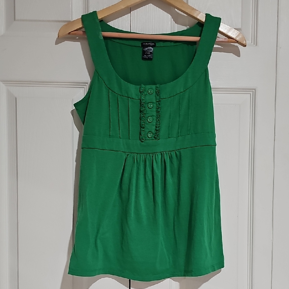 Maurices Green Sleeveless Babydoll Top | Button Detail | Size M